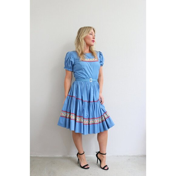 1960's Vintage Folk Embroidered Western Dress ~ Women's Extra Small Small XS SM - Picture 5 of 10